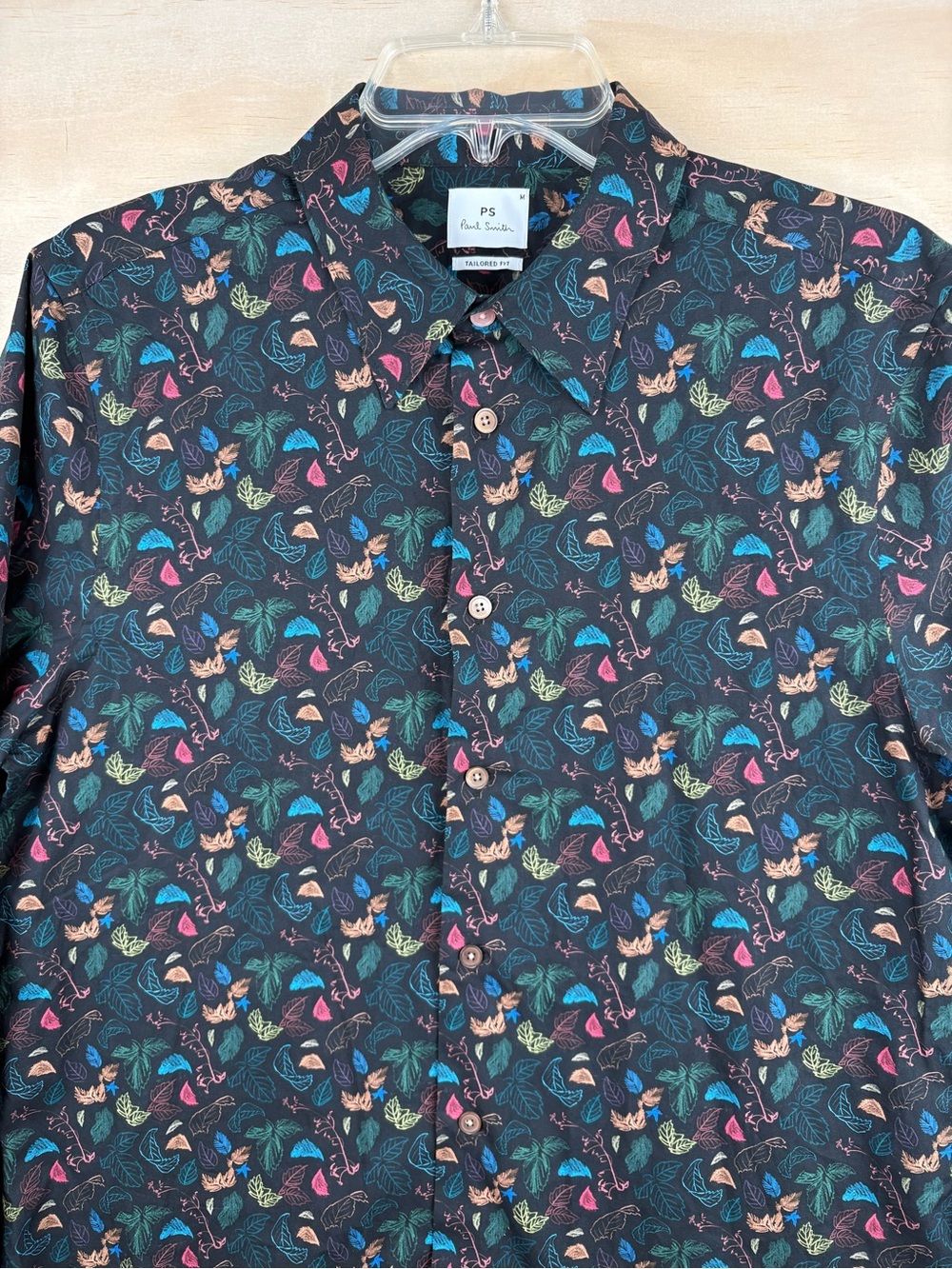 Paul Smith PS Black Multicolour 'Leaf' Tailored-Fit Shirt Men’s Size Medium